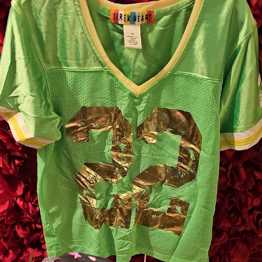 Derek Heart Green and Gold Kids Jersey Top Size Small
